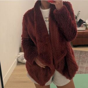 Burgundy faux fur coat